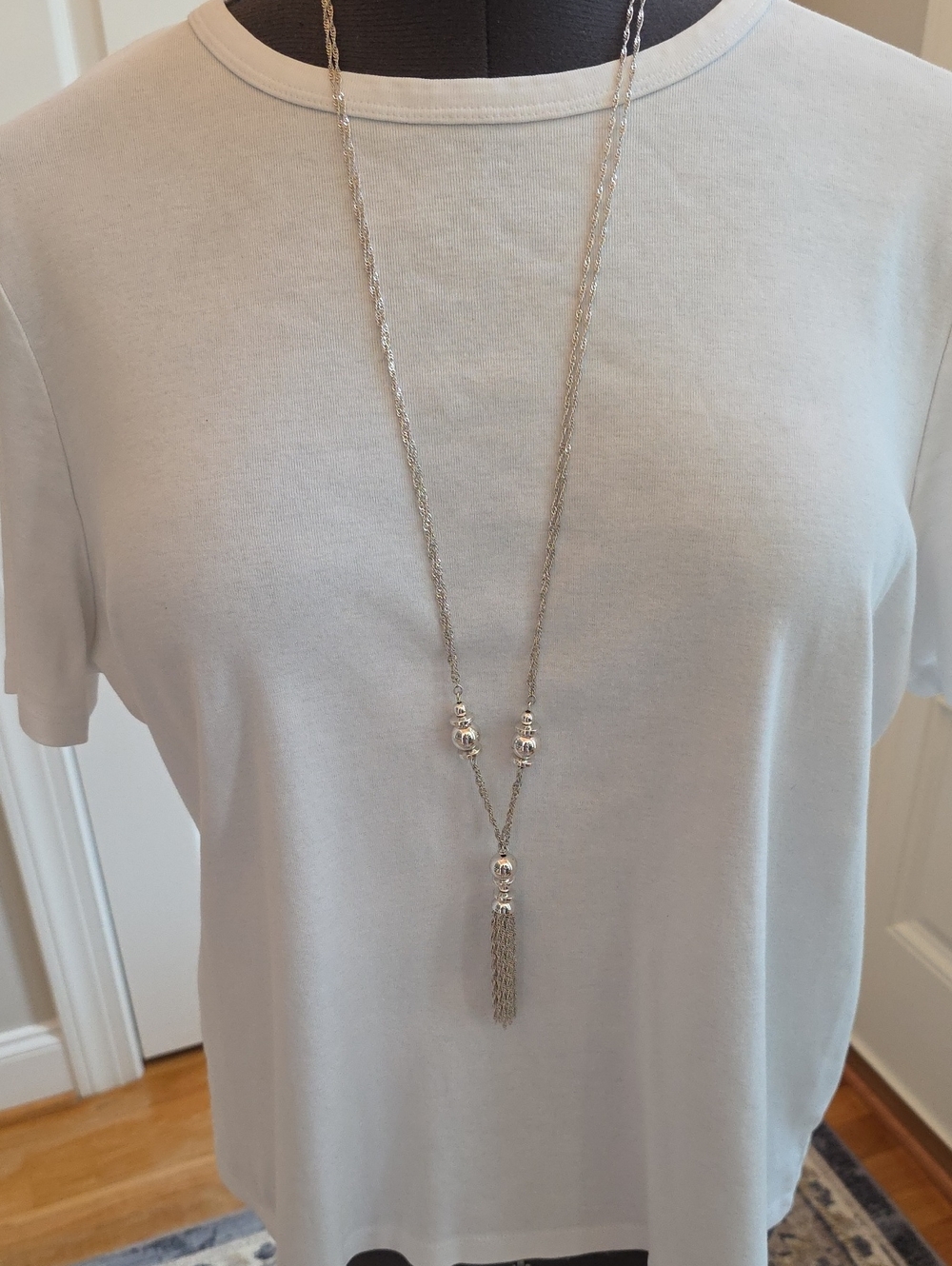 NWT Liz Claiborne Silver-Tone Long Tassel Statement Necklace